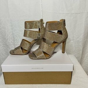 JESSICA SIMPSON Cerina Strappy Glitter Gold Champagne Heels. Size 6.5 M.